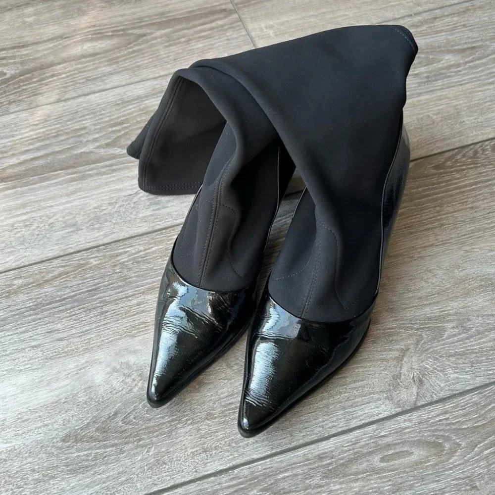 France Mode Patent Leather Heeled Sock Boots Made in France